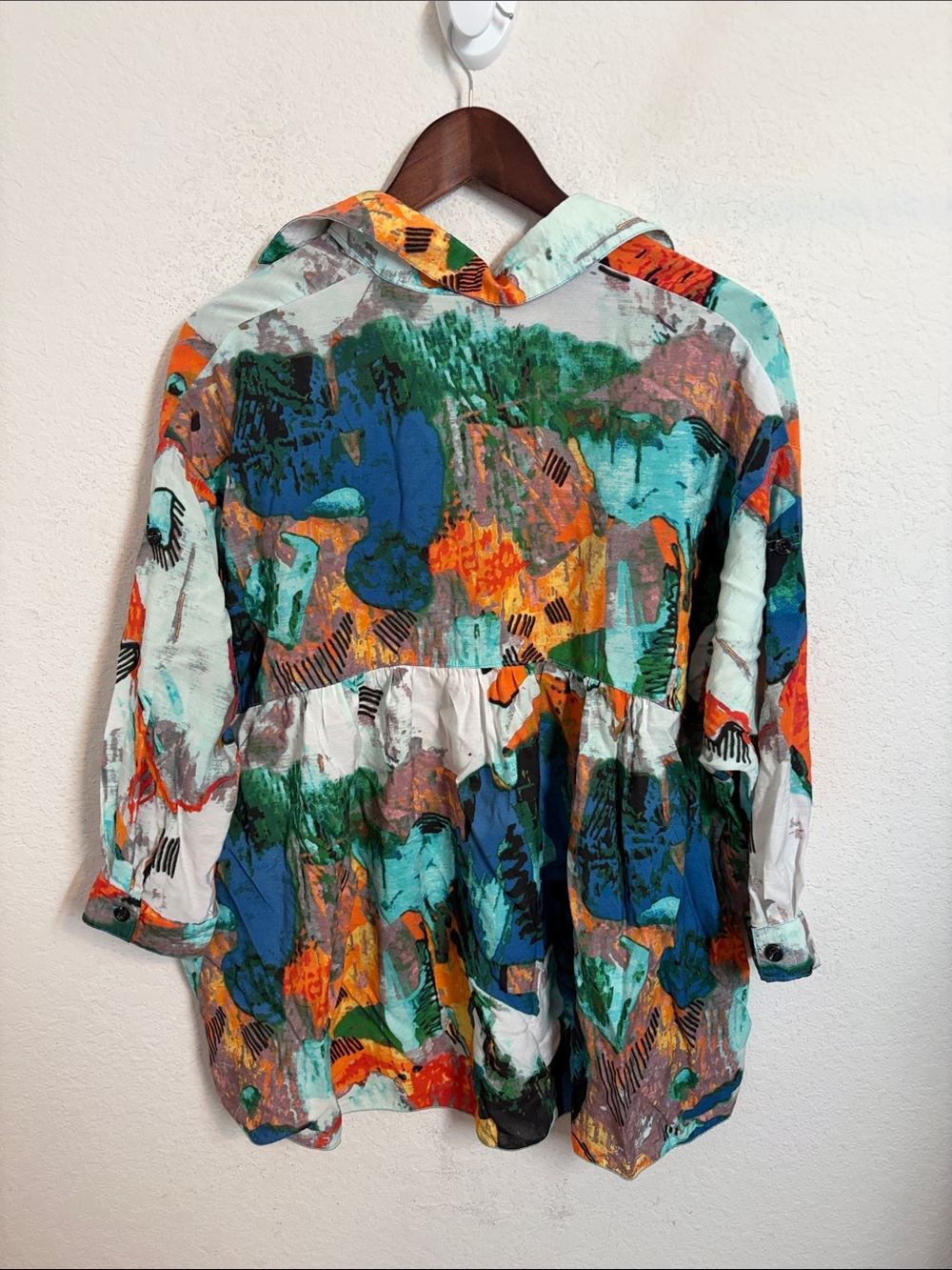 3 Potato S/M Abstract Print Shirt Colorful Art to Wear Oversized Lagenlook - Picture 6 of 6